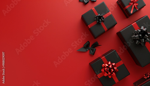 Black and red gift boxes with empty space – perfect for festive occasions and bold celebrations