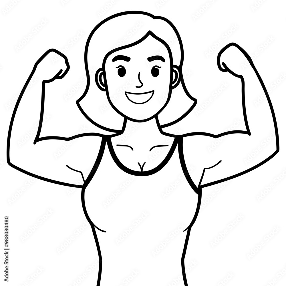 Obraz premium smiling-woman-show-muscles-feeling-powerful