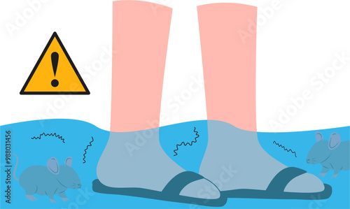 Leptospirosis illustration. Rat fever illustration. Leptospira bacteria.