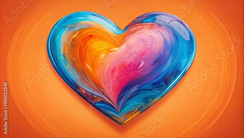 Abstract heart painting with blue and pink hearts enclosed in orange heart primed for Valentine's Day celebration love romance heartfelt emotion art prints posters cards wallpapers photo