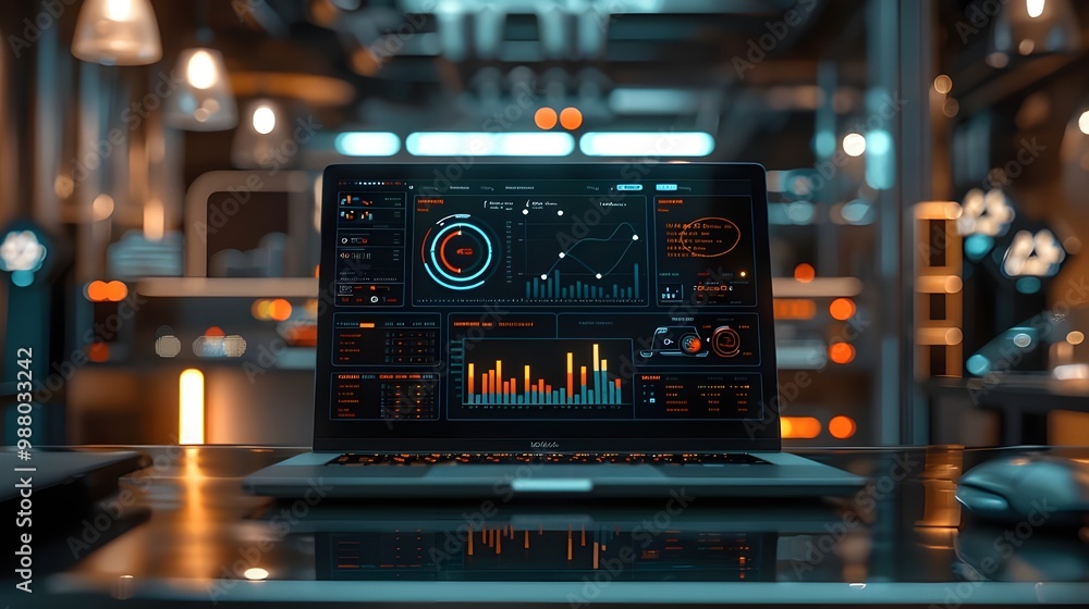Close up of a laptop with a glowing screen. 3d rendering - Generated AI Close up of a laptop with a glowing screen. 3d rendering - Generated AI