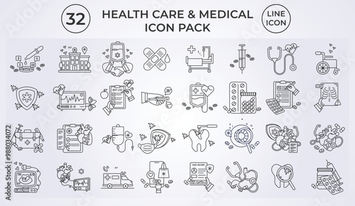 line icon set of health care and medical icon illustration vector design, various bundle collection