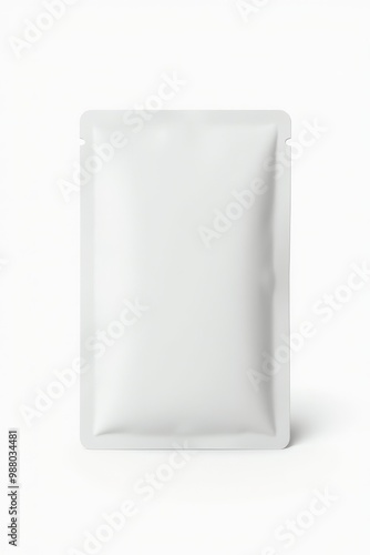 Blank white aluminum foil plastic sachet packaging mockup isolated on white background