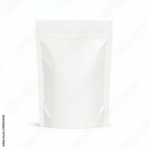 Blank white aluminum foil plastic sachet packaging mockup isolated on white background