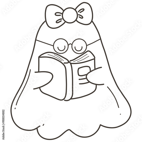 Cute nerd ghost girl with book for Halloween teacher decoration