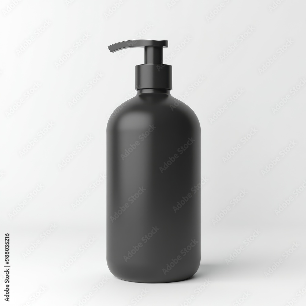 Fototapeta premium Realistic black bottle with batcher pump, for gel, soap, body wash, lotion, shampoo, on white background.
