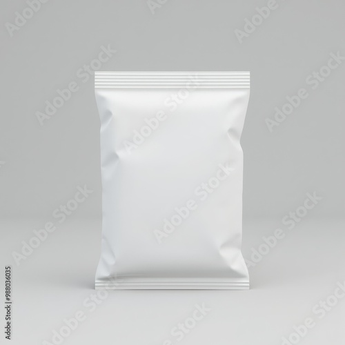 empty white plastic sachet packaging isolated on white background