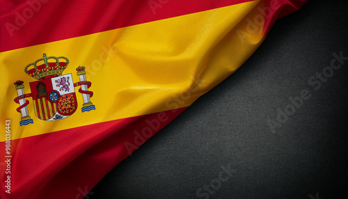 waving Spain flag, fabric texture, with copy space area