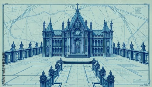 Blueprints for an aweinspiring yet morally questionable structure Demonic imagery subtly woven into architectural details with the clients face obscured photo