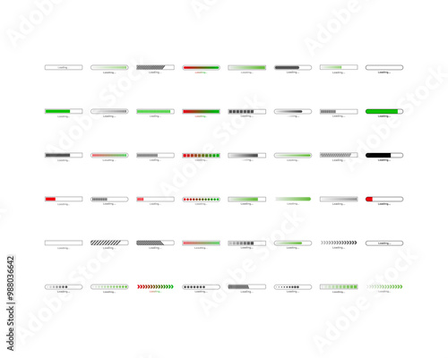 Collection Loading bar status icon. Vector illustration. Set of vector loaded icons. Download progress. Donload or Upload.