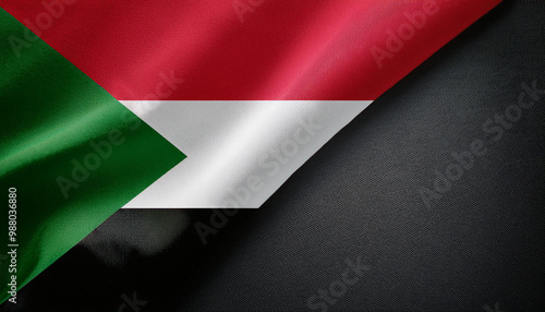 waving Sudan flag, fabric texture, with copy space area