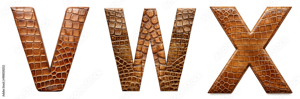 Letters V, W, X. Alphabet Made of Realistic Brown Crocodile Leather. Letters V, W, X. Alphabet Made of Realistic Brown Crocodile Leather.