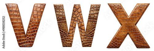 Wallpaper Mural Letters V, W, X. Alphabet Made of Realistic Brown Crocodile Leather. Torontodigital.ca