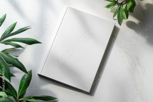 Brochure mockup on solid white background, single object photo