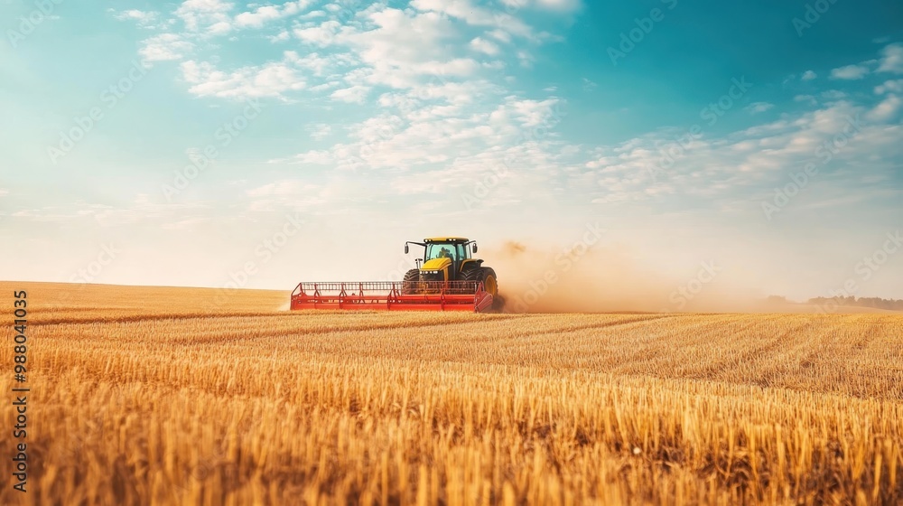 Modern tractors and equipment working efficiently in a large field. Modern tractors and equipment working efficiently in a large field.