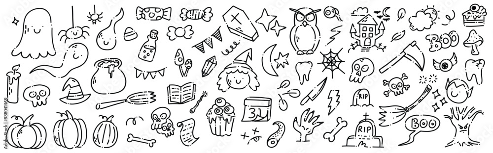 Hand Drawn Line Art Halloween Doodle Design Element Hand Drawn Line Art Halloween Doodle Design Element