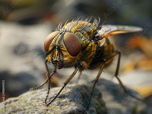 Close-Up Macro Photography of a Fly on a Rock photo