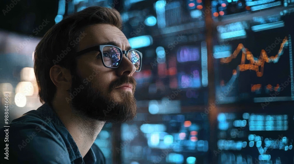 Happy engineer man in tech industry, confidently working on advanced technology, with a background filled with digital screens, hardware, and a futuristic vibe. Happy engineer man in tech industry, confidently working on advanced technology, with a background filled with digital screens, hardware, and a futuristic vibe.