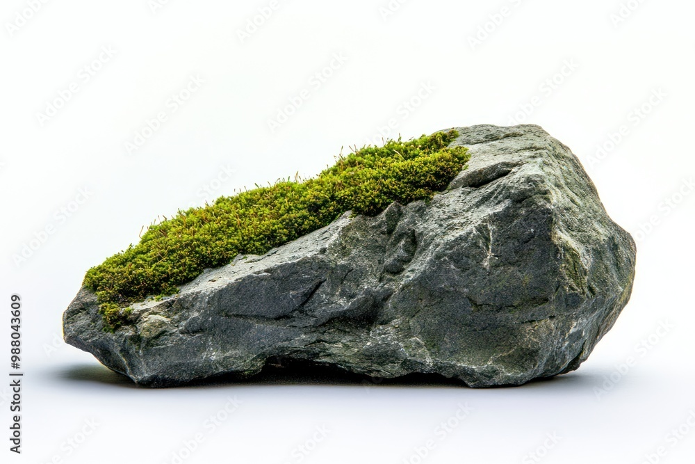 Rock with moss in nature on solid white background, single object Rock with moss in nature on solid white background, single object