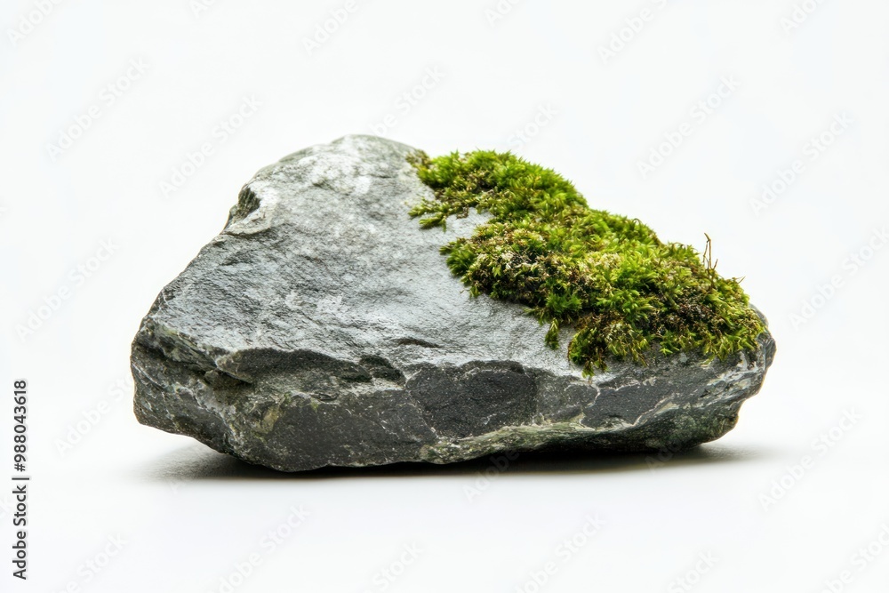 Rock with moss in nature on solid white background, single object Rock with moss in nature on solid white background, single object