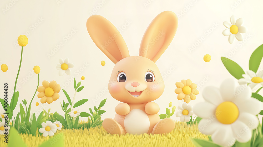 A cute cartoon rabbit in grassland A cute cartoon rabbit in grassland