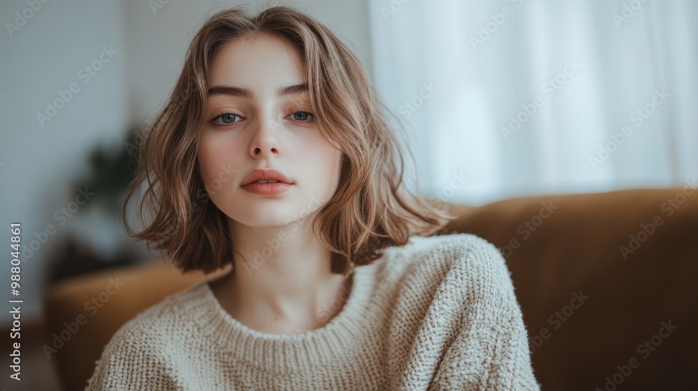 Teenage woman in minimalist style, with simple and clean lines, neutral colors, and a focus on her natural beauty and calm demeanor. Teenage woman in minimalist style, with simple and clean lines, neutral colors, and a focus on her natural beauty and calm demeanor.
