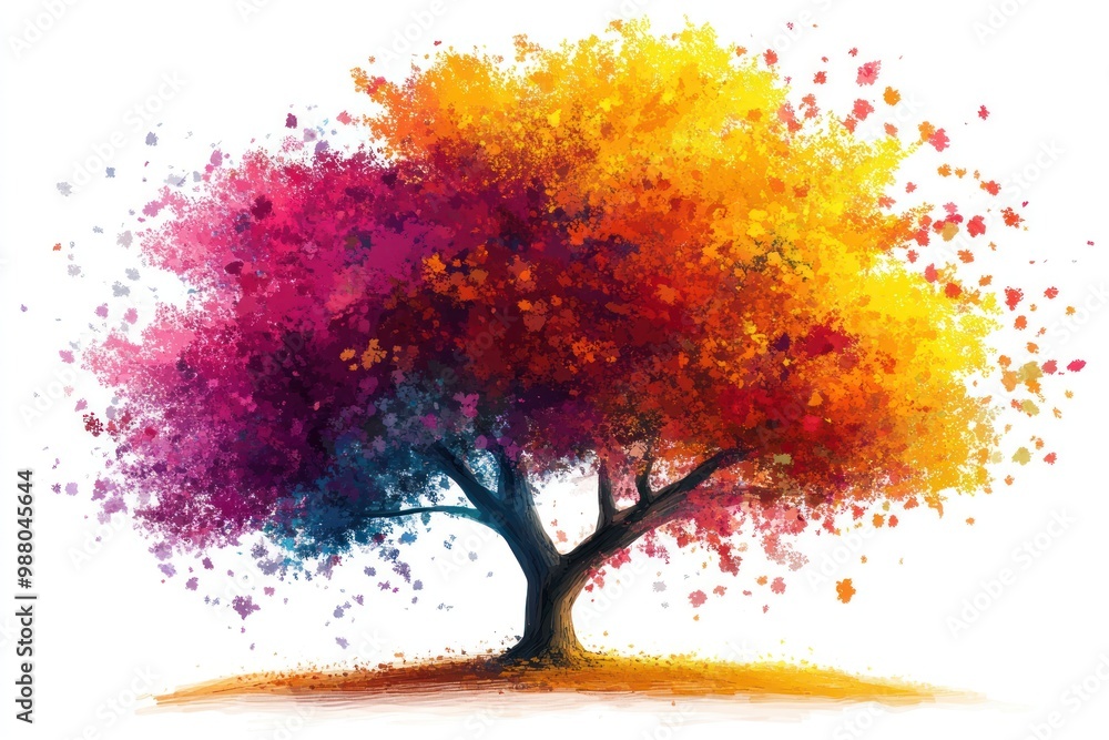 Tree art with vibrant colors on solid white background, single object Tree art with vibrant colors on solid white background, single object