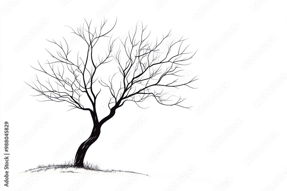 Tree outline in simple, clean lines on solid white background, single object Tree outline in simple, clean lines on solid white background, single object
