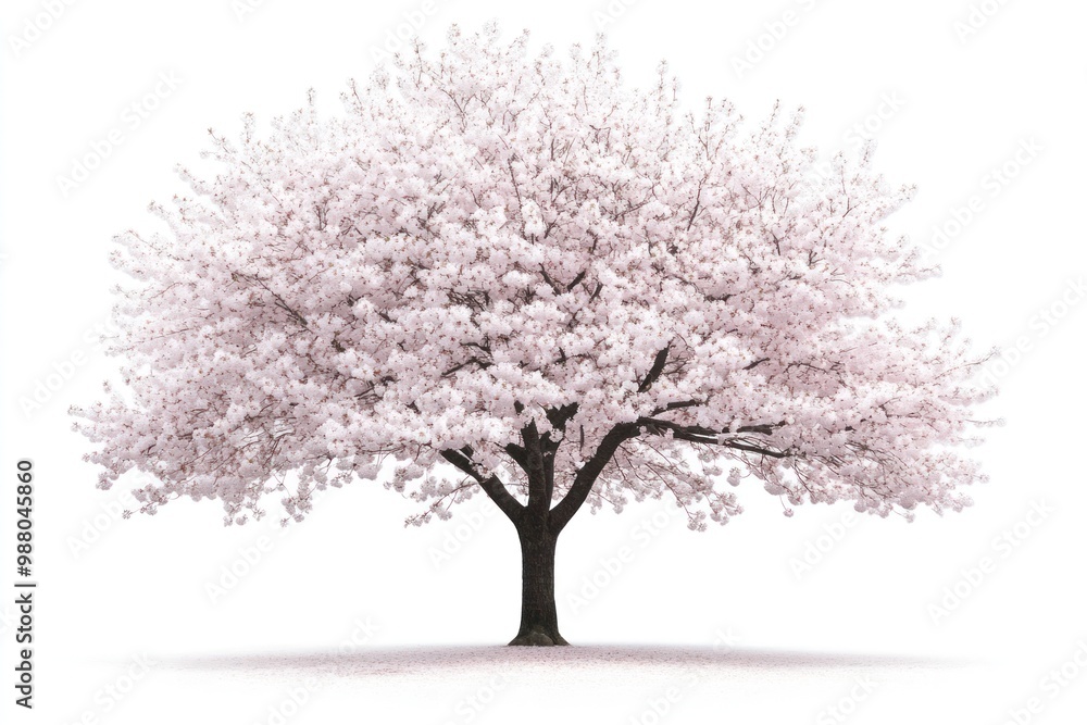 Obraz premium Tree with blossoms in delicate bloom on solid white background, single object