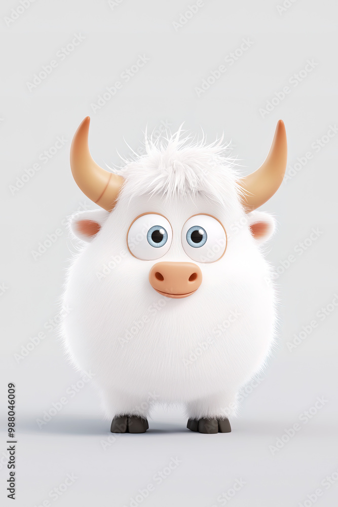 A 3d cute cartoon ox standing on a white background A 3d cute cartoon ox standing on a white background