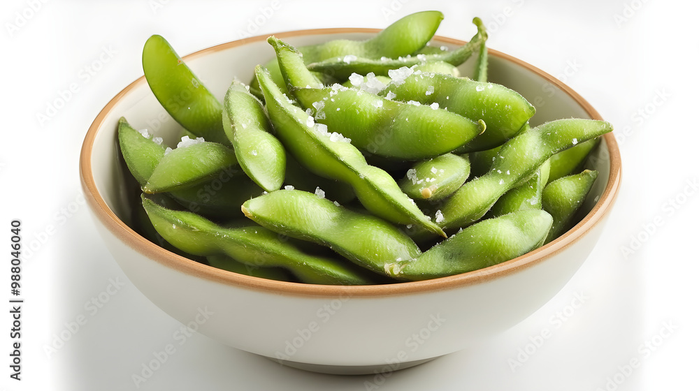 A simple bowl of steamed edamame beans sprinkled with sea salt A simple bowl of steamed edamame beans sprinkled with sea salt