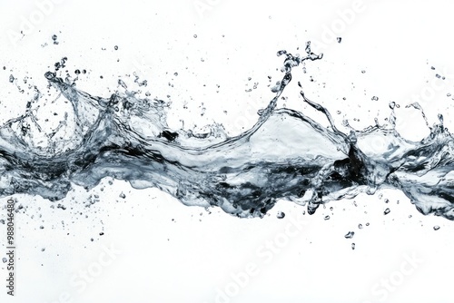 Water splash in motion sequence on solid white background, single object