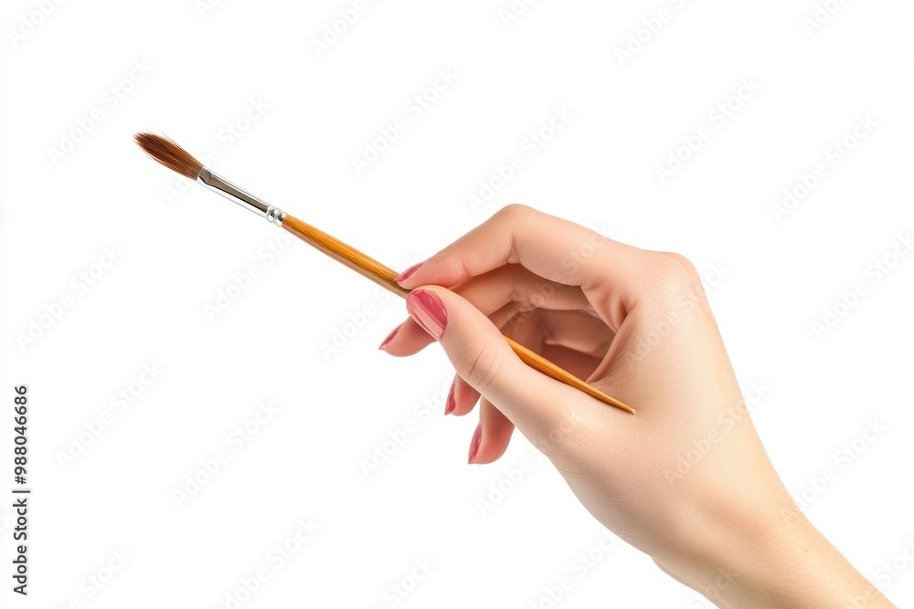Woman's hand in action holding a brush on solid white background, single object Woman's hand in action holding a brush on solid white background, single object