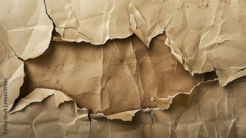 Torn and crumpled brown paper with cracked edges. Grunge and vintage texture concept. Torn and crumpled brown paper with cracked edges. Grunge and vintage texture concept.