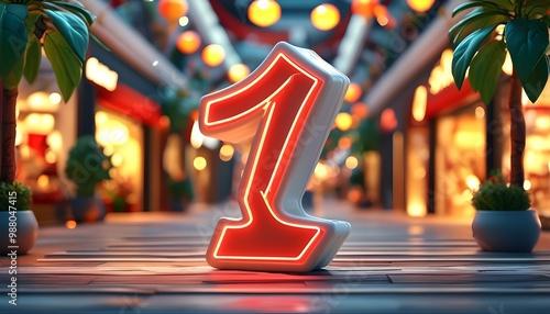 Vibrant 3D Countdown Illustration for Shopping Mall Opening Featuring Bold Number Seven photo