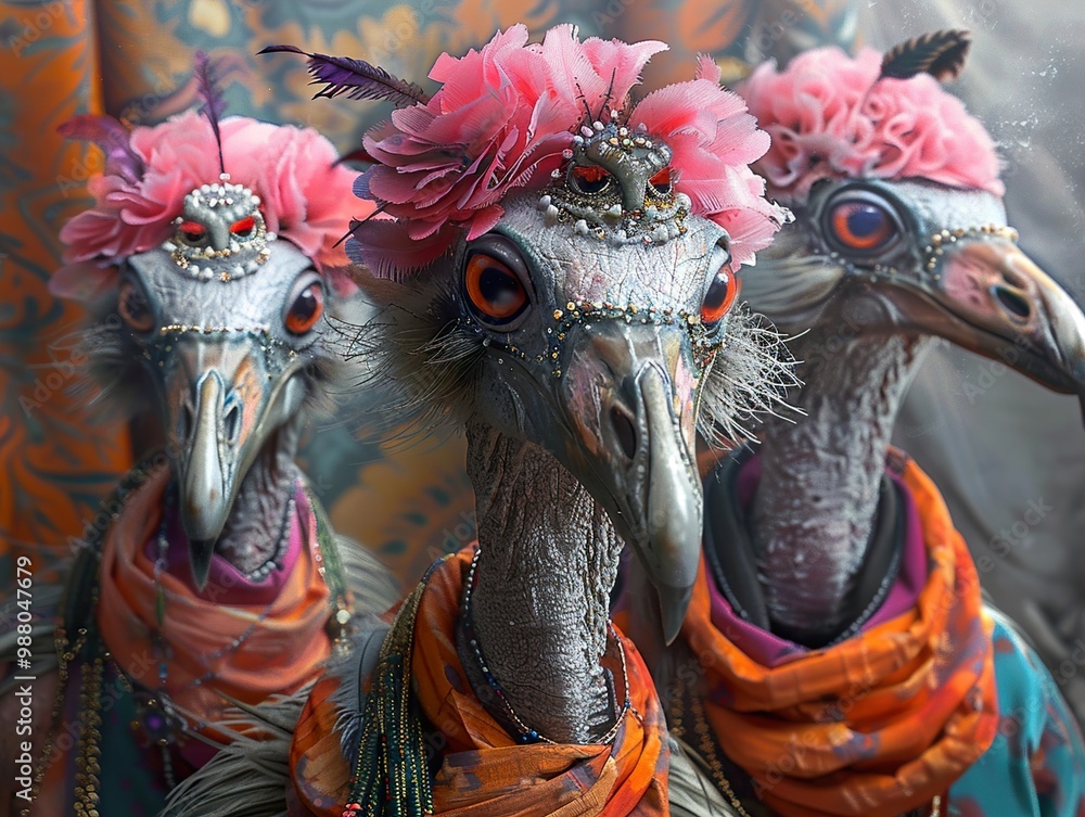 Three Ornate Birds: A Fantasy Portrait Three Ornate Birds: A Fantasy Portrait