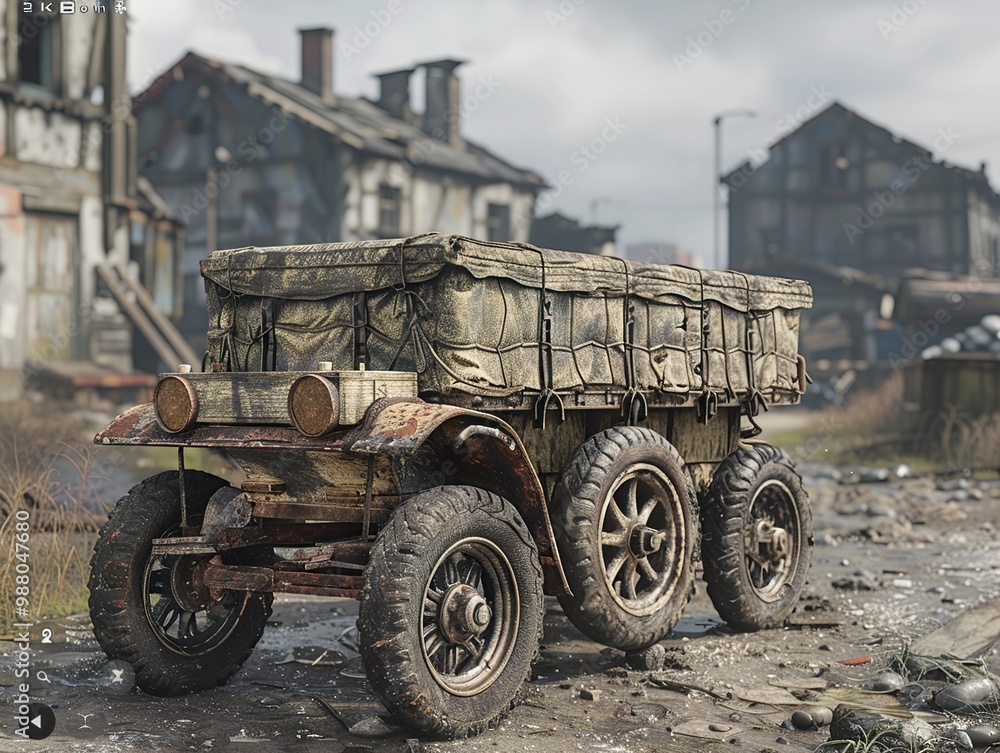 Obraz premium World War Era Military Truck in a Desolate Battlefield
