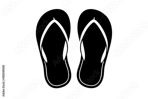 Minimalist black flip-flop silhouette, flip flop illustration icon 