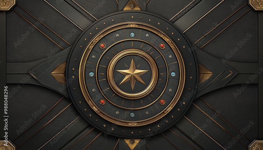 Obraz premium Circular Design with Gold Trim and Jewels on Black Surface