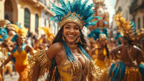 A lively Brazilian Carnival street parade