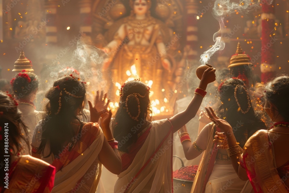 A group of women are gathered around a fire