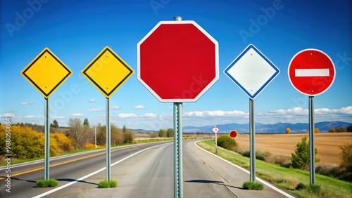 Extra large  of North American road signs such as stop signs and speed limit signs photo