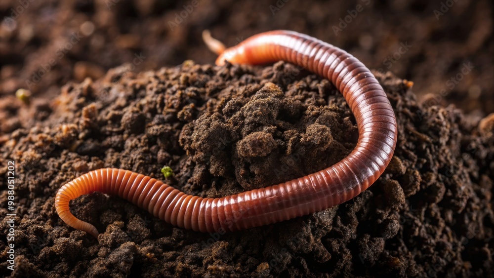Close-up shot of a big beautiful earthworm in dark, rich black soil, Earthworm, Soil, Close-up, Macro, Nature, Worm Close-up shot of a big beautiful earthworm in dark, rich black soil, Earthworm, Soil, Close-up, Macro, Nature, Worm