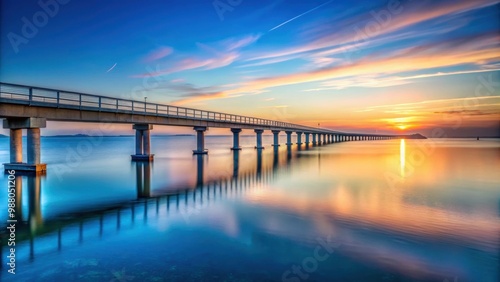 Bridge to the island of R?gen in Germany during sunset with blue sky, R?gendamm, bridge, island, R?gen, Germany