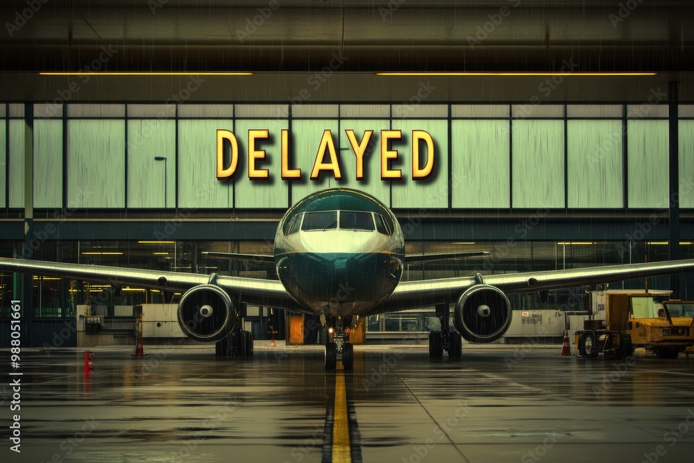 airplane with delayed sign background airplane with delayed sign background