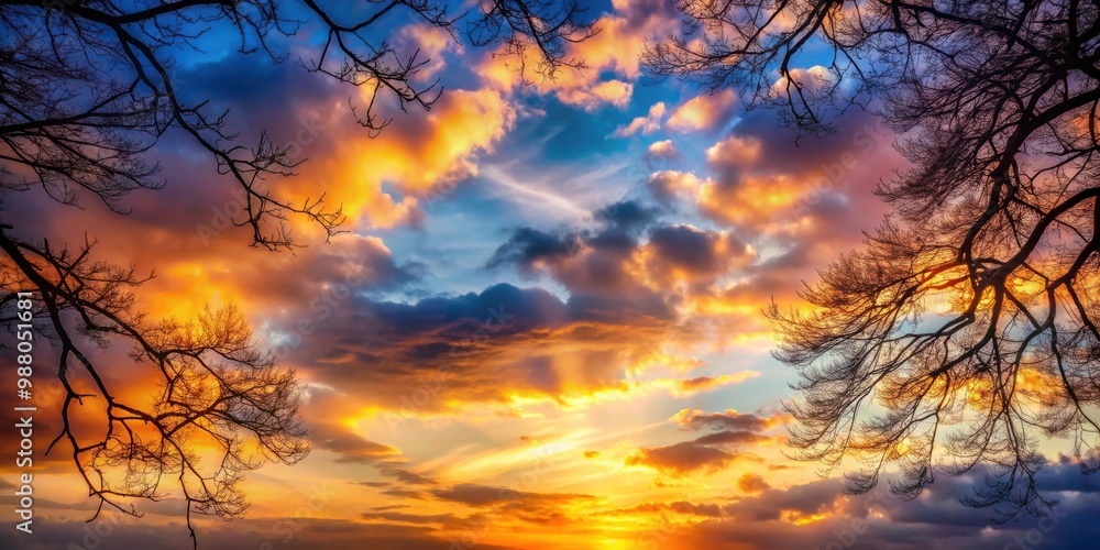 Sunset sky with clouds framed by tree branches , sunset, clouds, tree branches, nature, evening, scenic, peaceful Sunset sky with clouds framed by tree branches , sunset, clouds, tree branches, nature, evening, scenic, peaceful