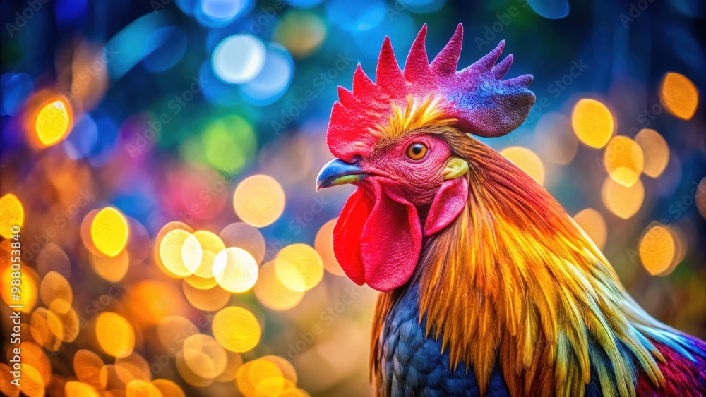 Close-up of a vibrant rooster with a beautiful bokeh background, rooster, vibrant, close-up, animal, feathers, livestock Close-up of a vibrant rooster with a beautiful bokeh background, rooster, vibrant, close-up, animal, feathers, livestock