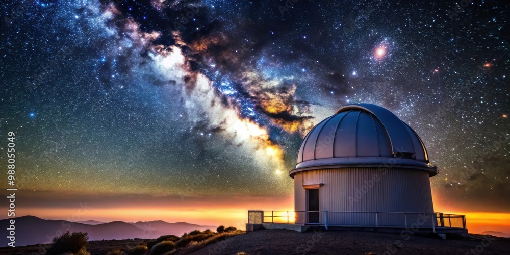 Obraz premium Observatory under a clear starry sky , Observatory, astronomy, telescope, stars, night, science, galaxy, exploration