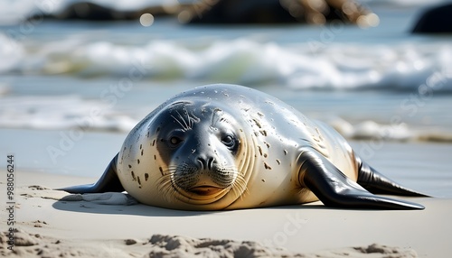 Southern Elephant Seal Relaxing on Sandy Beach Along Atlantic Coastline