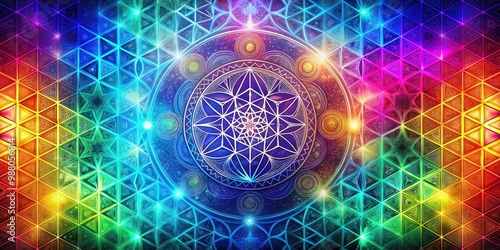 Colorful background with geometric element featuring sacred geometry motifs and vintage decorative elements